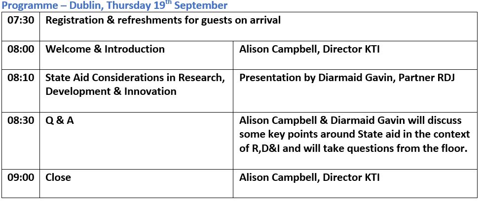 State aid Dublin agenda